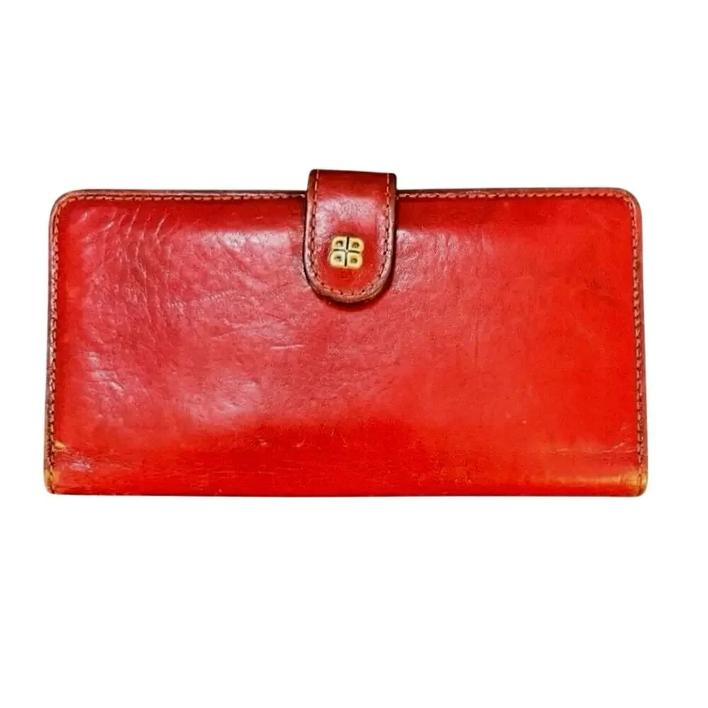 Vintage Bosca USA Made Hand Stained Hide Red Leather Checkbook Wallet Organizer